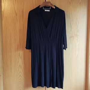 Long Sleeve Black Collared Wrap Style Dress